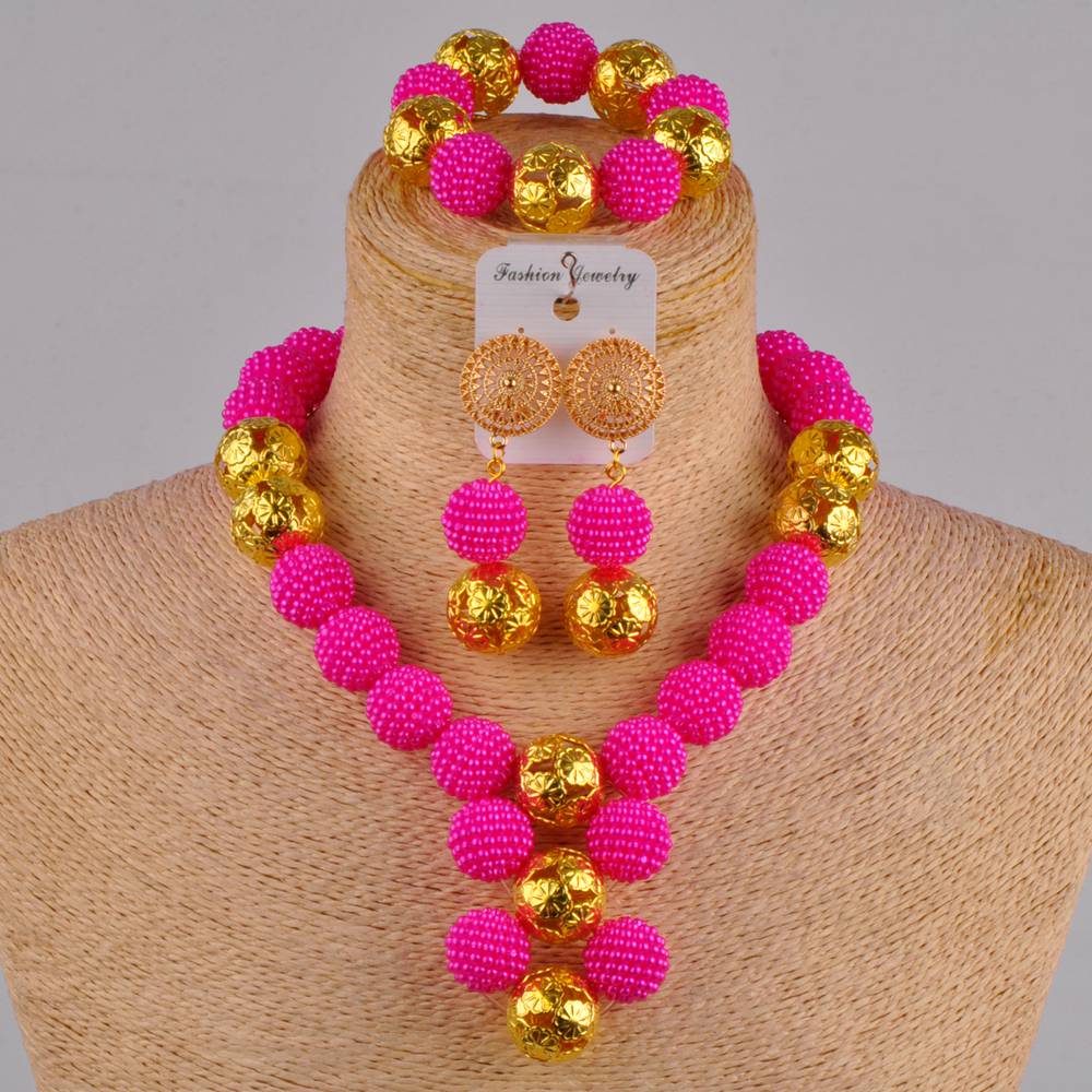 fuchsia pink costume necklace african jewelry set