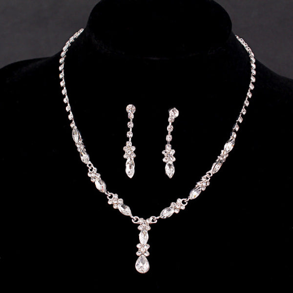 African Beads Silver Color Rhinestones Women Necklace Set