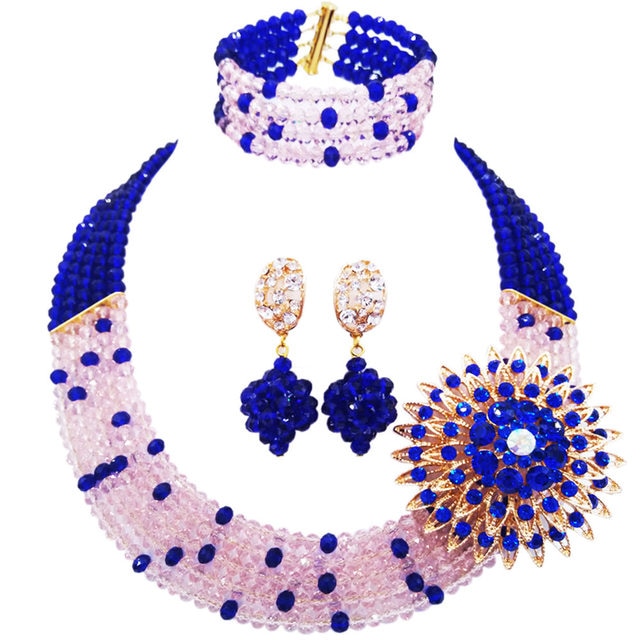 Royal Blue Transparent Crystal Beaded Jewelry Set