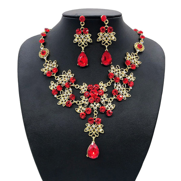 Retro Gold Red Green Blue Crystal Bridal Jewelry Sets