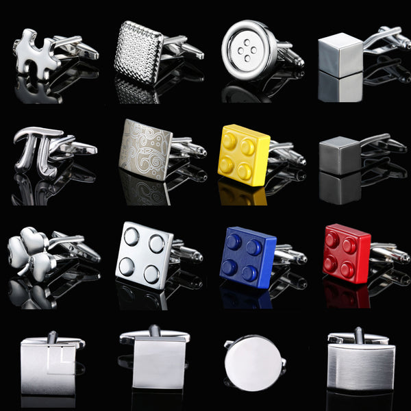 silvery laser pattern building block Cufflink