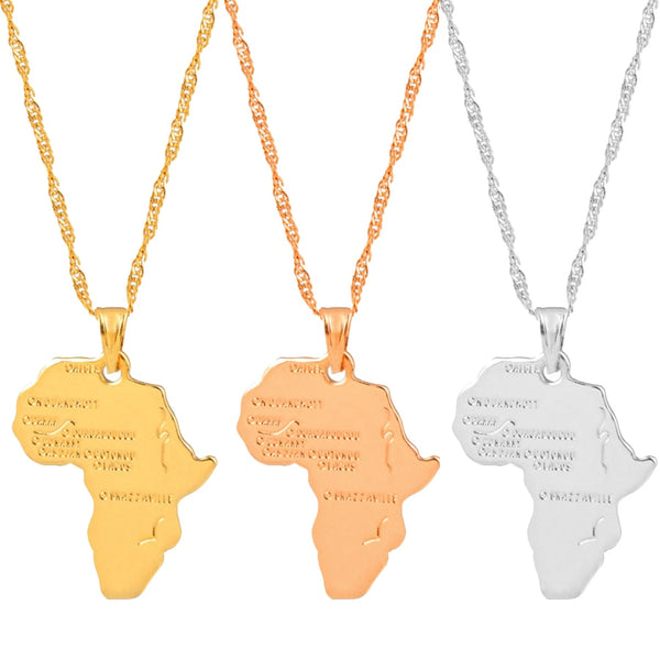 Africa Map Pendant Necklace Women Men