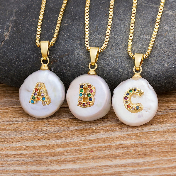 Initial Alphabet A-Z Letters Natural Freshwater Pearl Pendant Necklace