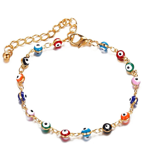 Gold Multicolor Evil Eye On Foot Ankle Bracelet For Fashion