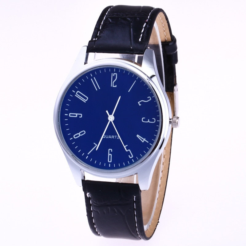 Mens Watches Simple Letters Casual Leather Waterproof Quartz Wristwatches