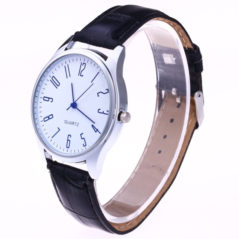 Mens Watches Simple Letters Casual Leather Waterproof Quartz Wristwatches