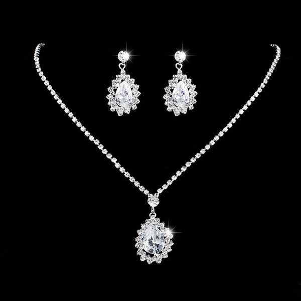 Women Girls Sparkling Rhinestone Necklace Earring Set