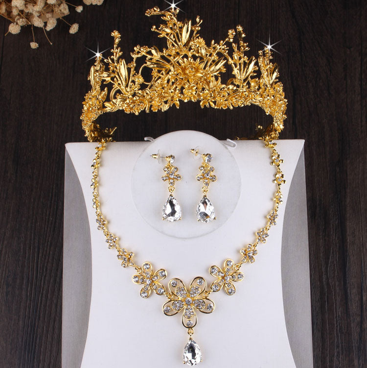 Baroque Vintage Gold Crystal Leaf Bridal Jewelry Set Gofaer Finds Store