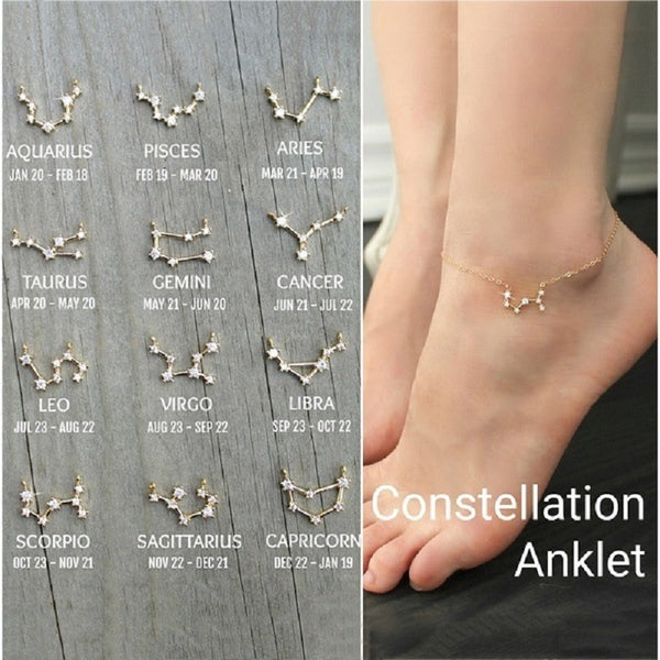 Bohemian 12 Crystal Zodiac Constellation Anklets For Women