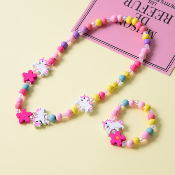 Cute Cartoon Wooden Flower Animal Child Sweater Necklace