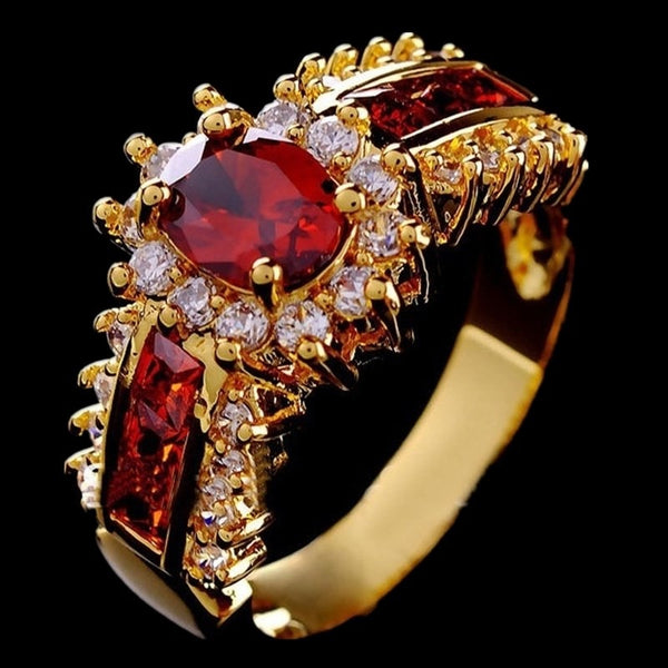 Women's Wedding Red Crystal CZ Gold Color Ring