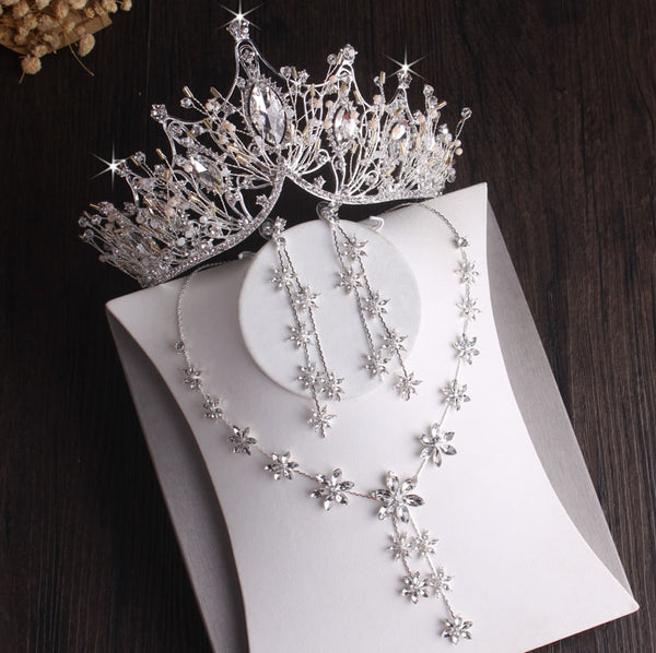 Baroque Silver Plated Crystal Leaf Bridal Jewelry Sets