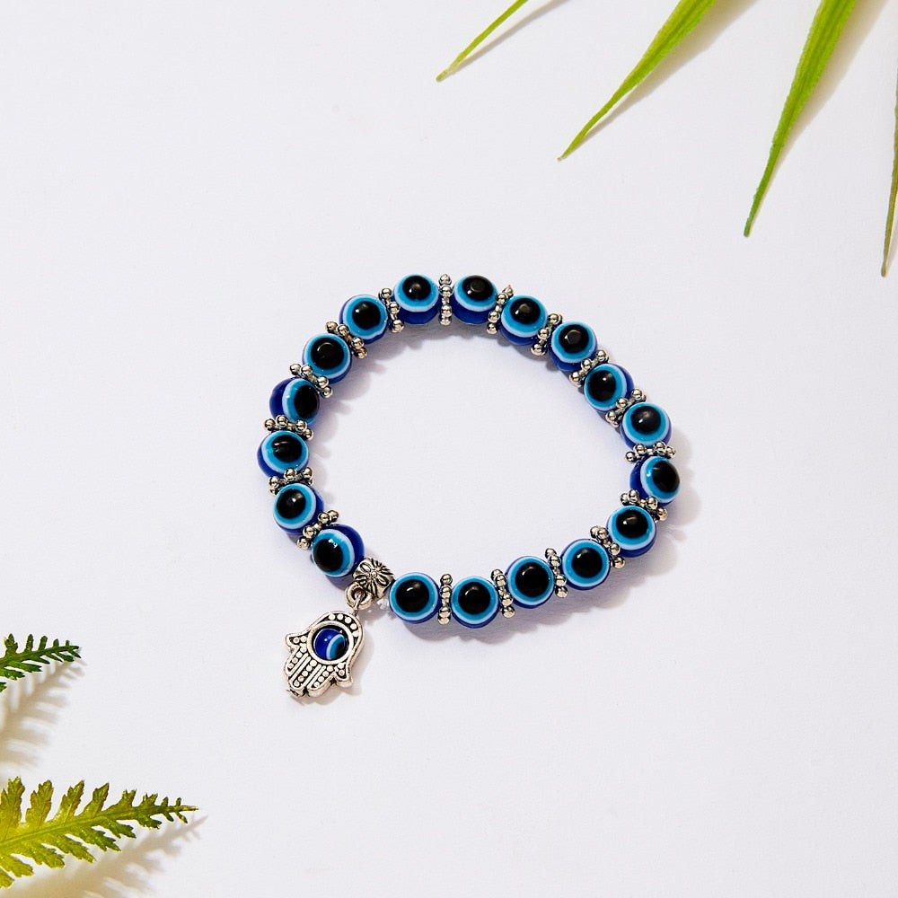 Blue Evil Eye Bead Bracelet