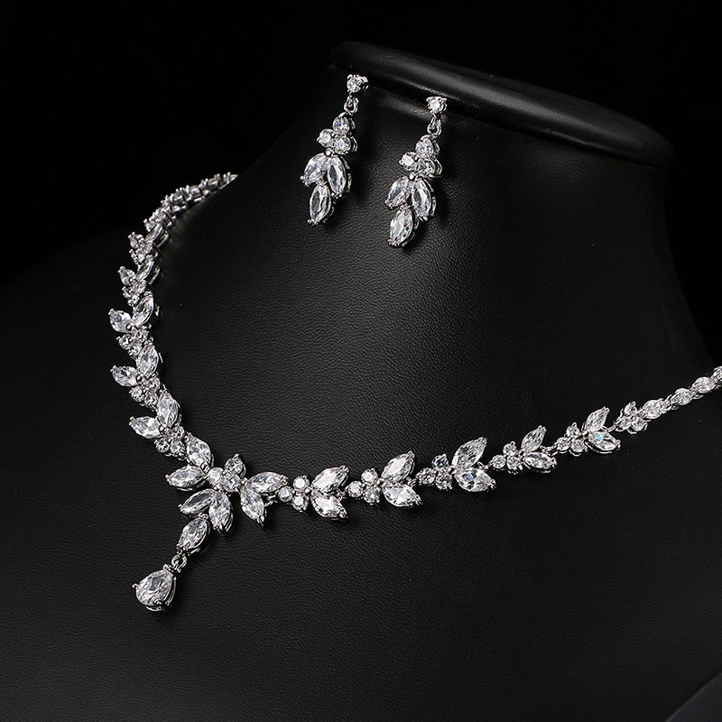 Cubic Zircon Stud Earrings & Necklace Jewelry Sets