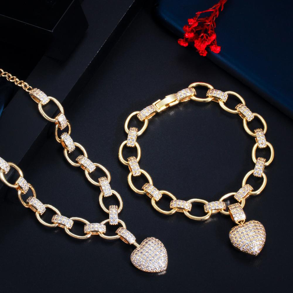 Gold Color Cubic Zirconia Dangle Love Heart Shape Jewelry Set – Gofaer ...