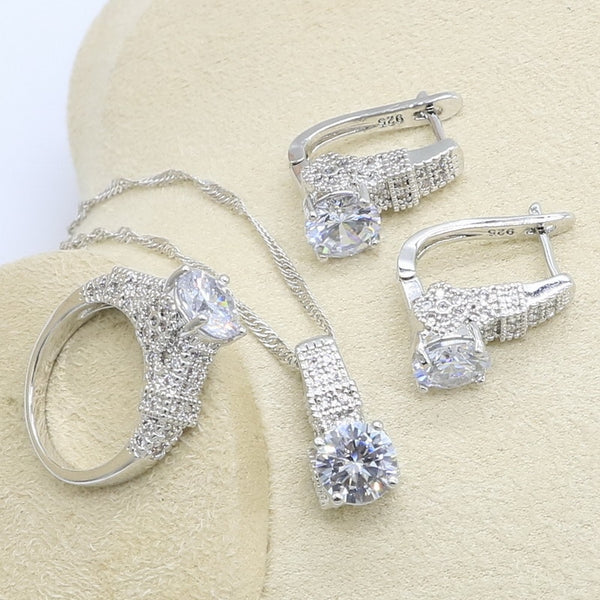 Geometric White Zircon Silver 925 Wedding Jewelry Set