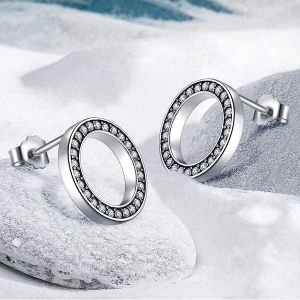 CZ 925 Sterling Silver Circle Round Stud Earrings