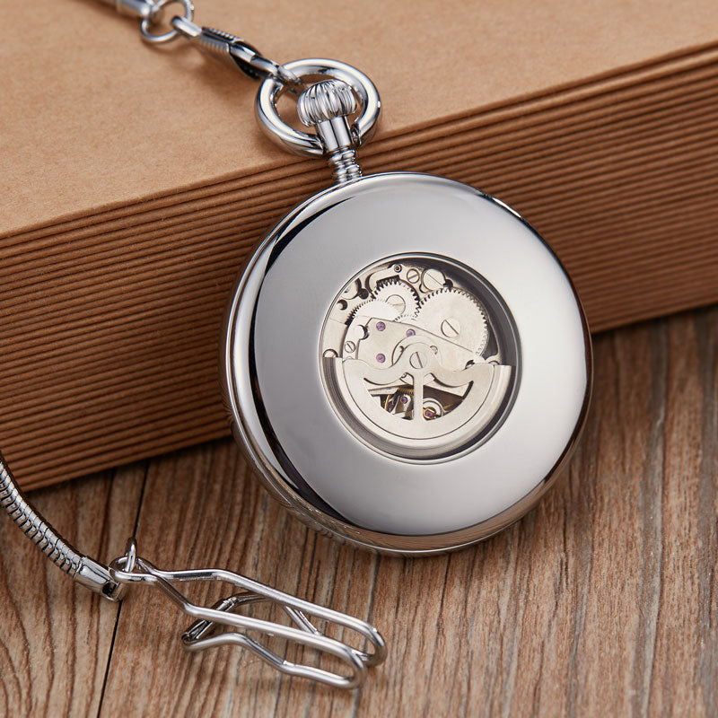 Luxury Copper Silver Automatic Mechanical Pocket Watch