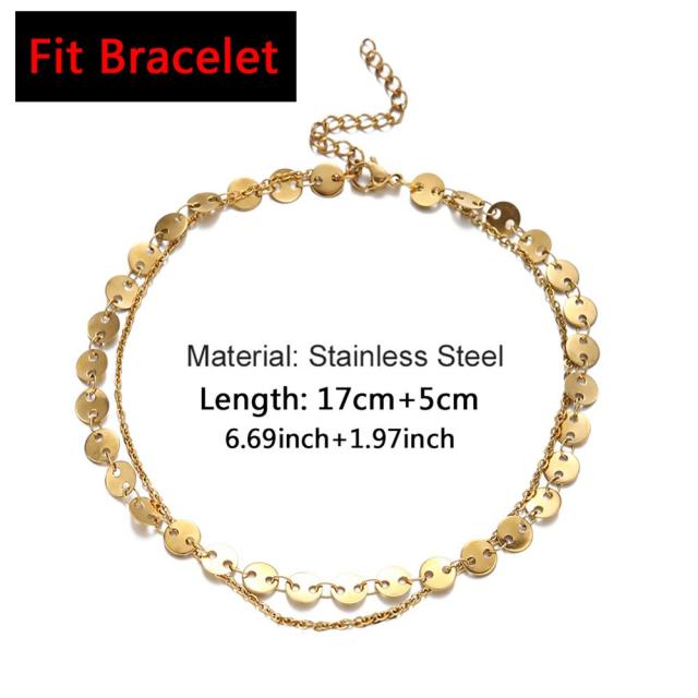 Double Layers Stainless Steel Sequin Chain Anklet