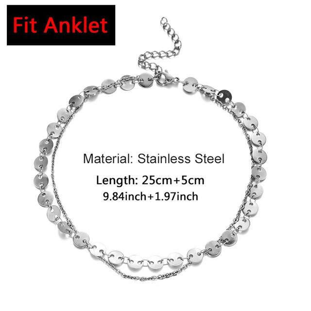 Double Layers Stainless Steel Sequin Chain Anklet