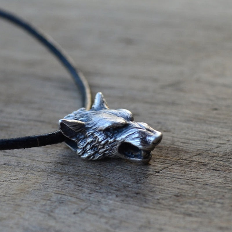 Antique Viking Wolf Head Pendant Necklace