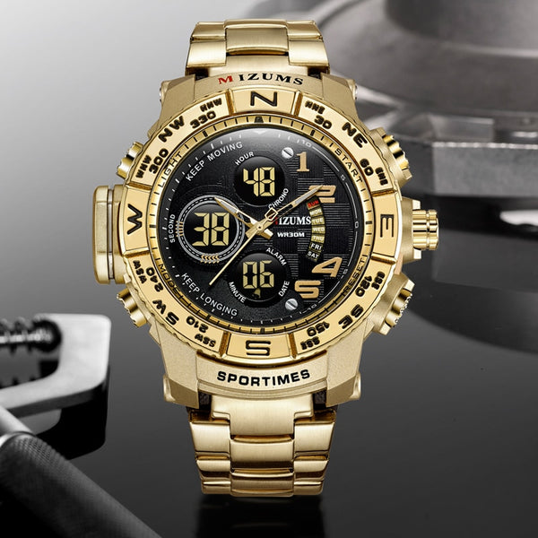 Men's Sport Steel  Military Clock Waterproof Gold LED Digital Watch