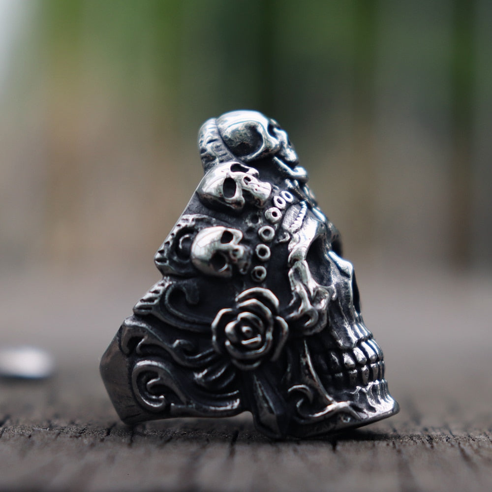 Cool Santa Muerte Death Skull Ring Unique Mens Stainless Steel Rings