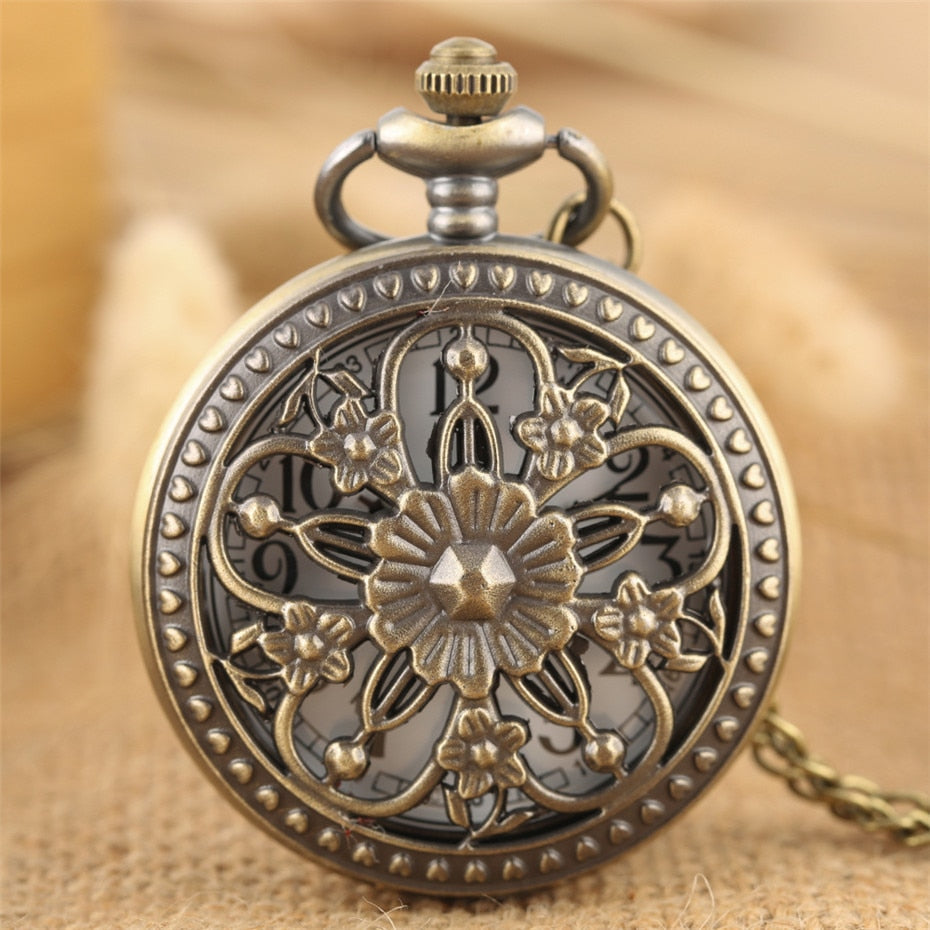 Elegance Flowers Bronze Hollow Hunter Pocket Watch