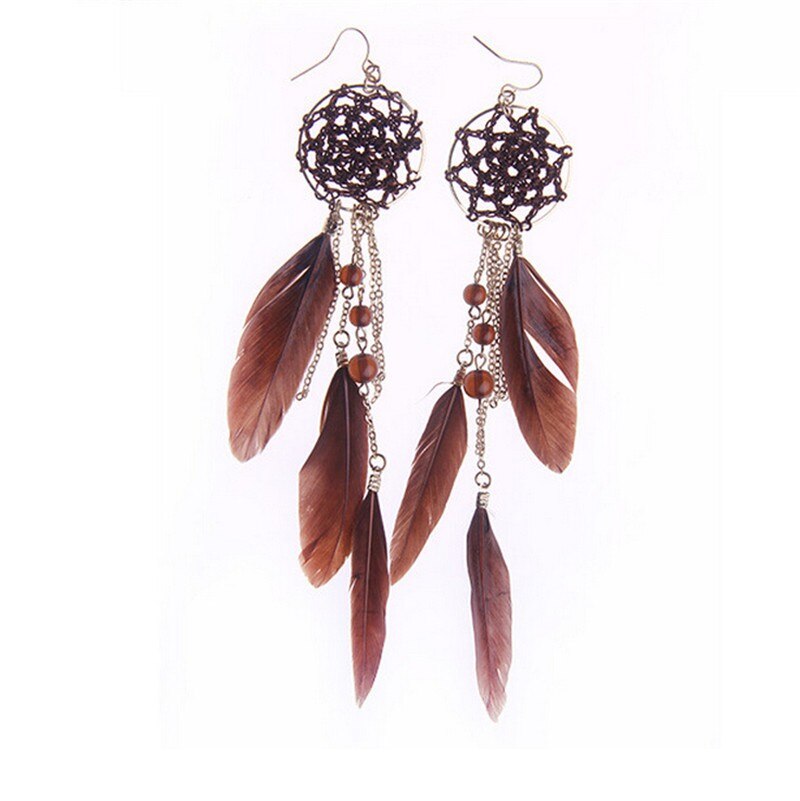 Long Design Dream Catcher Drop Earrings