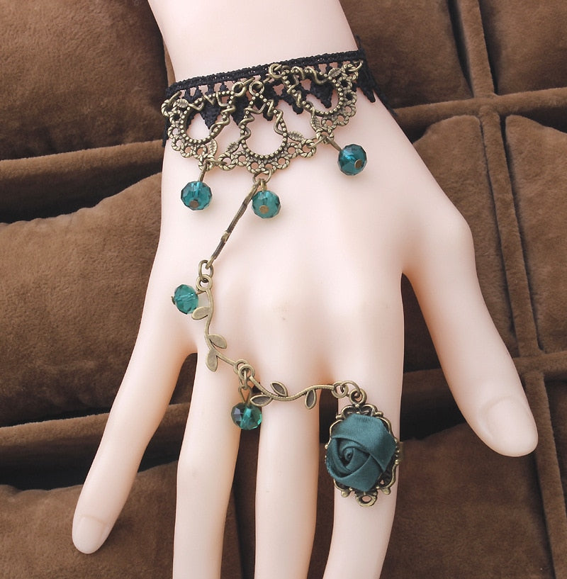 Retro Gothic Women Bracelet Lace Flower Hand Slave Chain