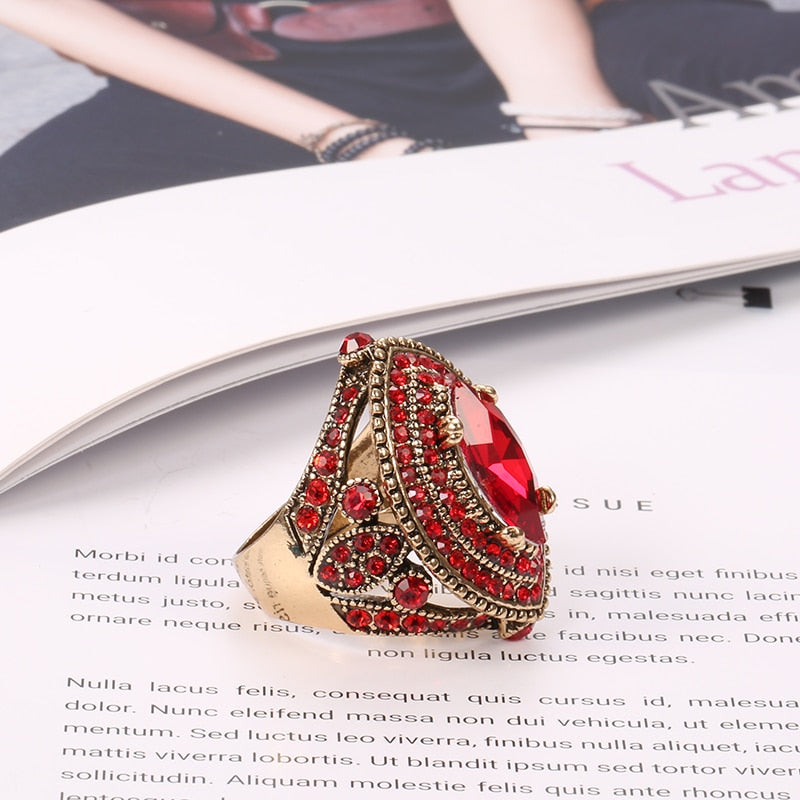 Vintage Look AAA Red Crystal Boho  Wedding Ring