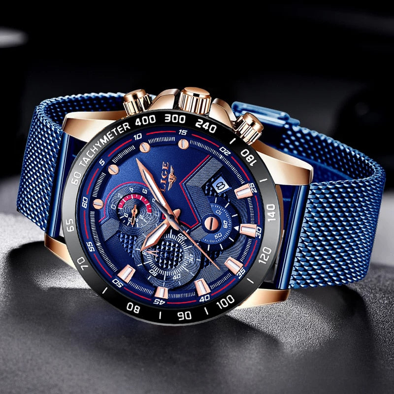 Luxury WristWatch Quartz Clock Men Waterproof Sport Blue Watch