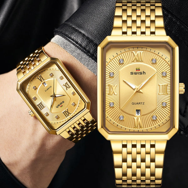 Men Quartz Wristwatches Creative Rectangle Diamond Watch