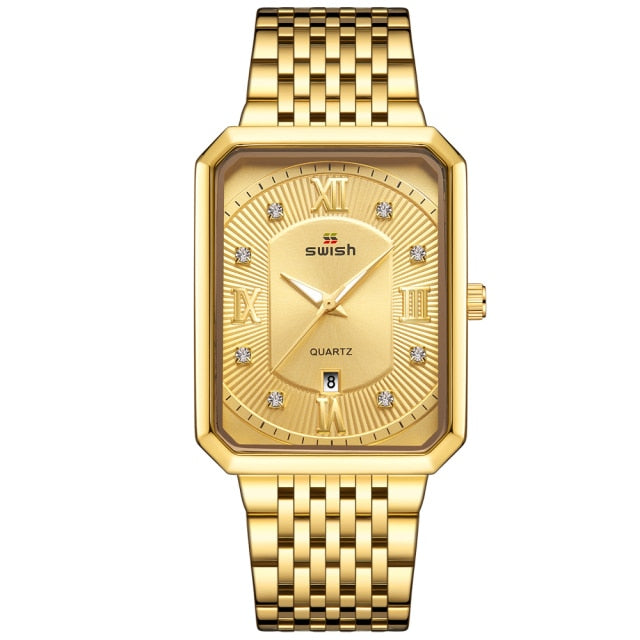 Men Quartz Wristwatches Creative Rectangle Diamond Watch