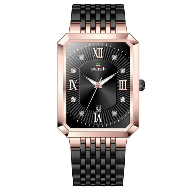 Men Quartz Wristwatches Creative Rectangle Diamond Watch