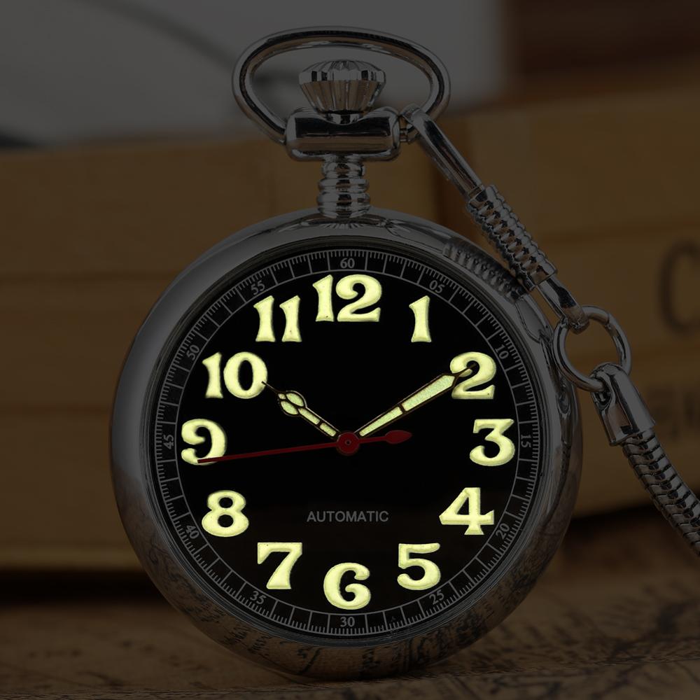 Luminous Numbers Dial Mechanical Automatic Pocket Watch