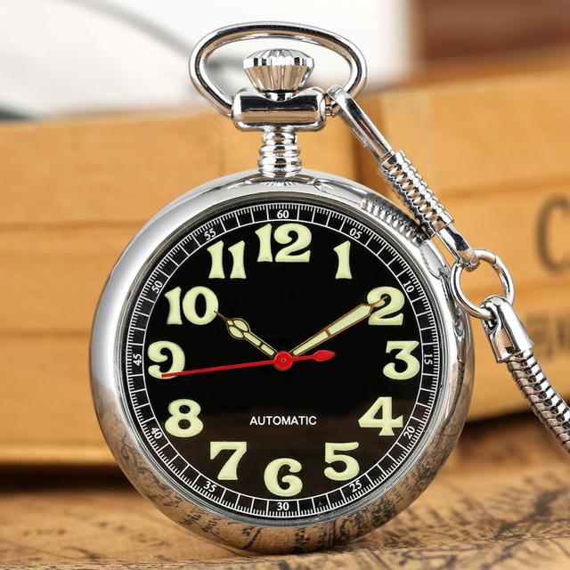 Luminous Numbers Dial Mechanical Automatic Pocket Watch