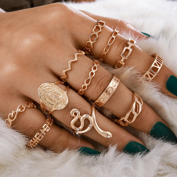 13pcs/set Snake Heart Knuckle Midi Ring Set