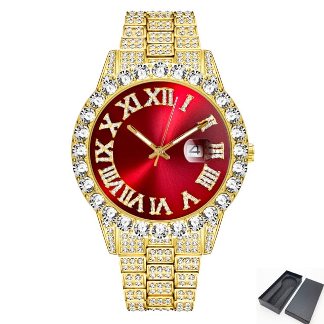 Luxury Full Diamond Mens Watches AAA CZ Quartz Men's Watch