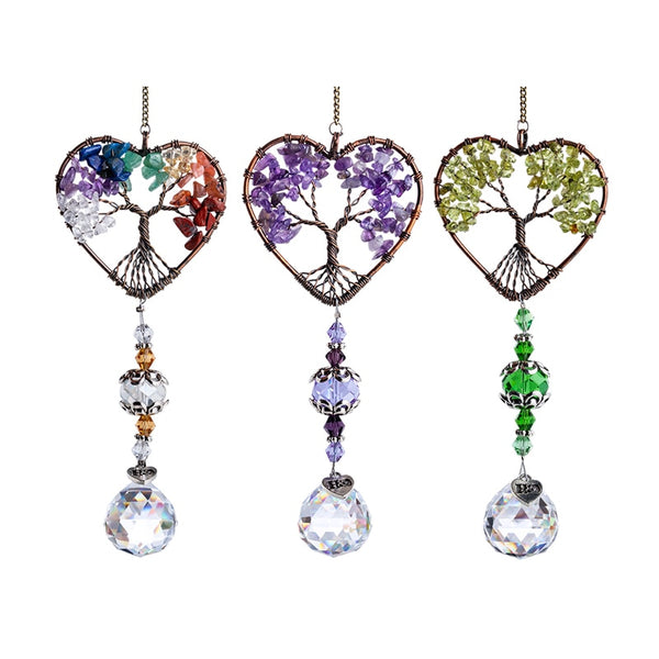 3 Colors Heart Shaped Sun Catcher Crystal Tree of Life Pendant