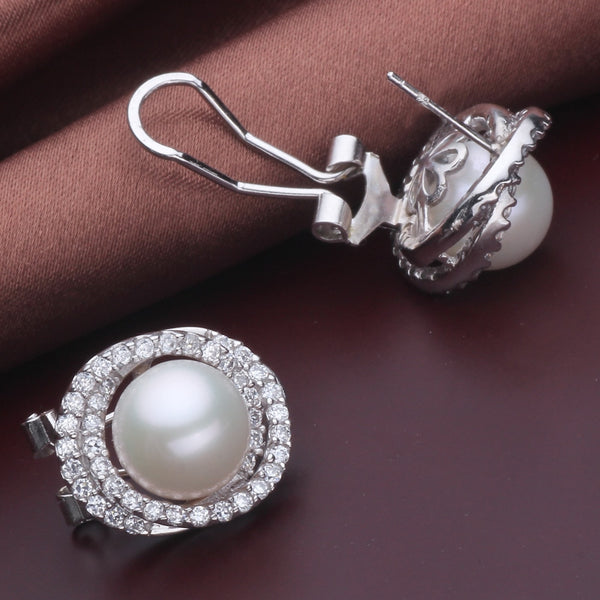 Wedding Natural Clip Pearl Earrings For Women White Big 925 Silver Pearl Earring