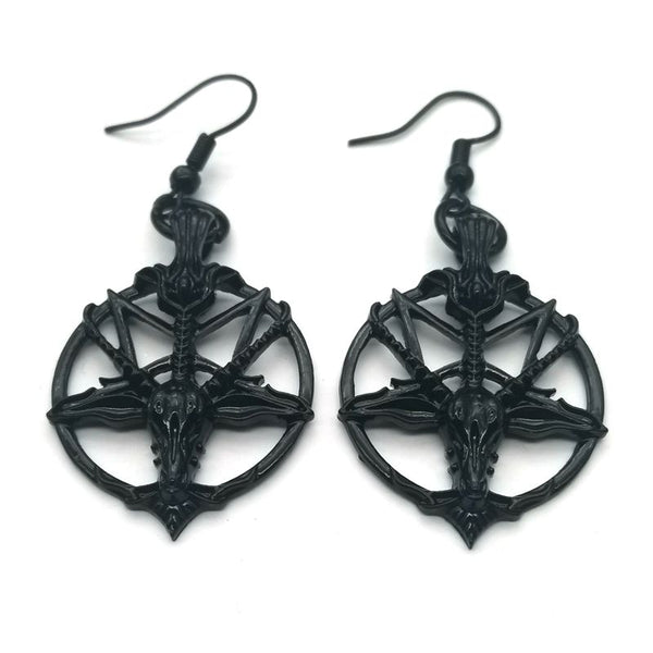 Women's Pentagram Pan God Skull Goat Head Pendant Earrings