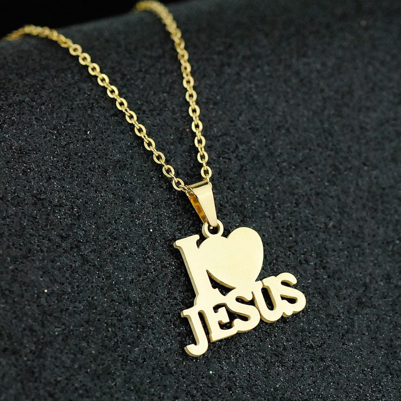 Stainless Steel Jesus Cross Necklace Jewelry Set