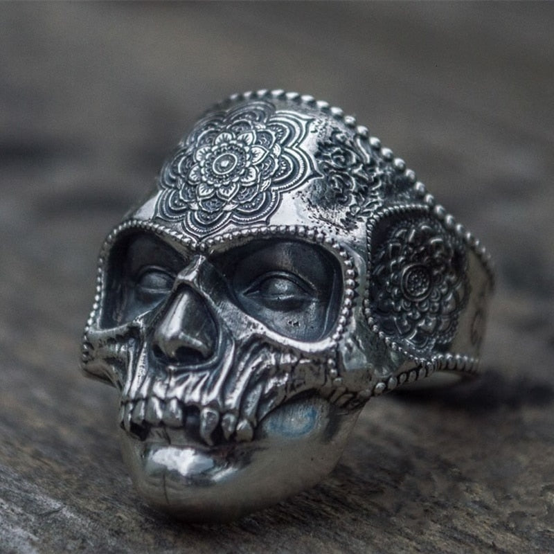 Unique Silver Color 316L Stainless Steel Heavy Sugar Skull Ring