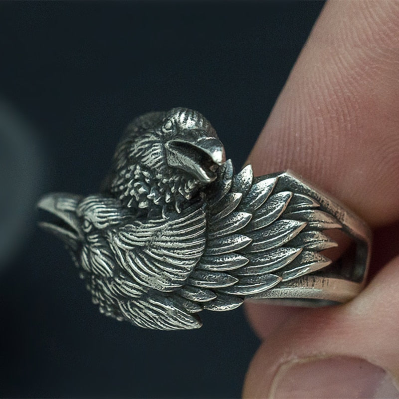 Viking Men Two Entwined Ravens Ring