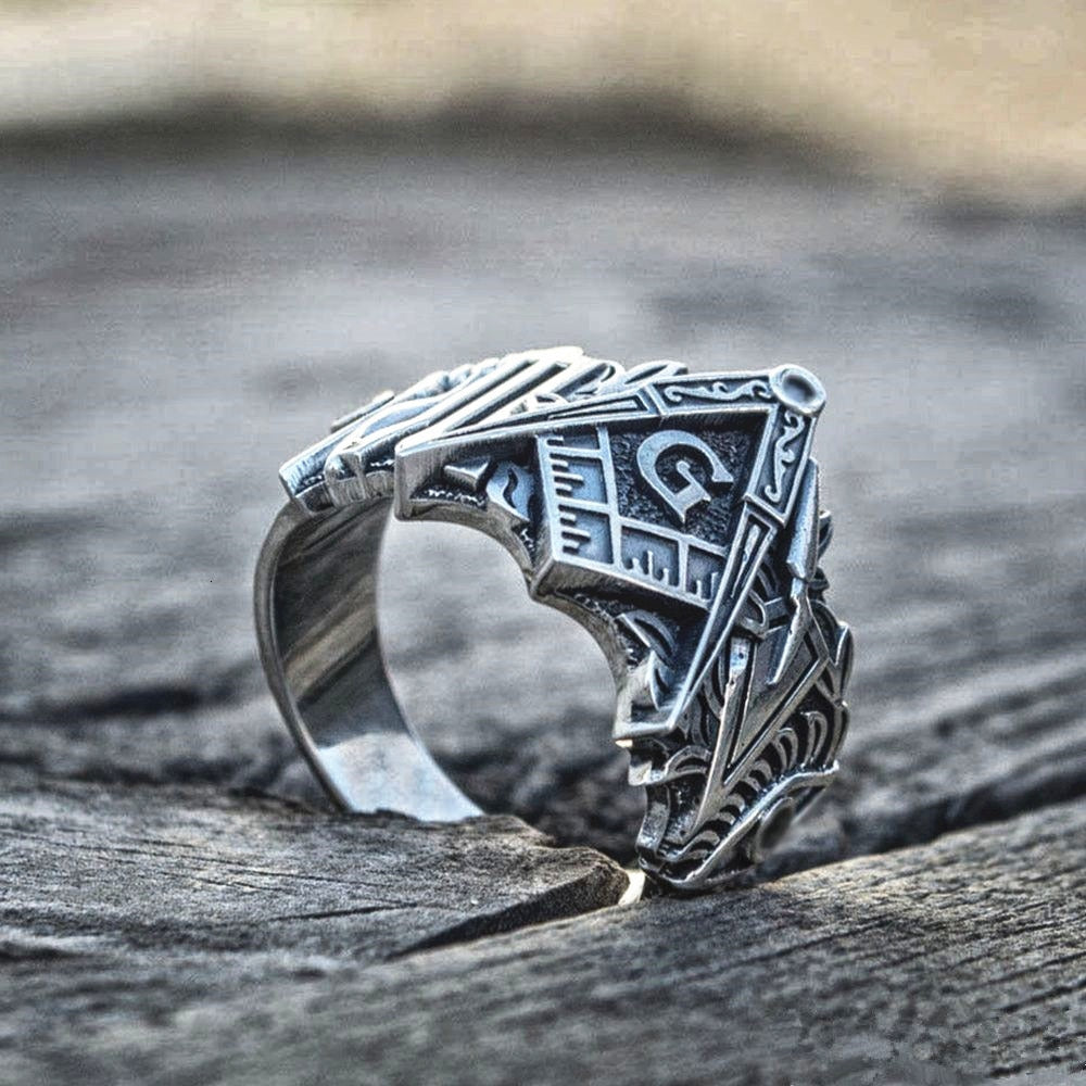 Men Freemason Ring Stainless Steel Masonic Symbol Rings