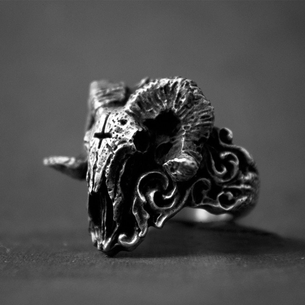 Unique Punk Gothic Satanic Demon Sorath Skull Ring Men 316L Stainless Steel Biker Ring