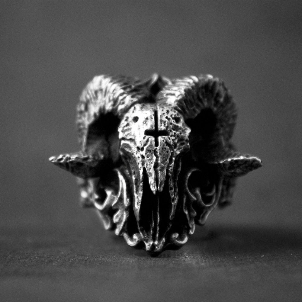 Unique Punk Gothic Satanic Demon Sorath Skull Ring Men 316L Stainless Steel Biker Ring