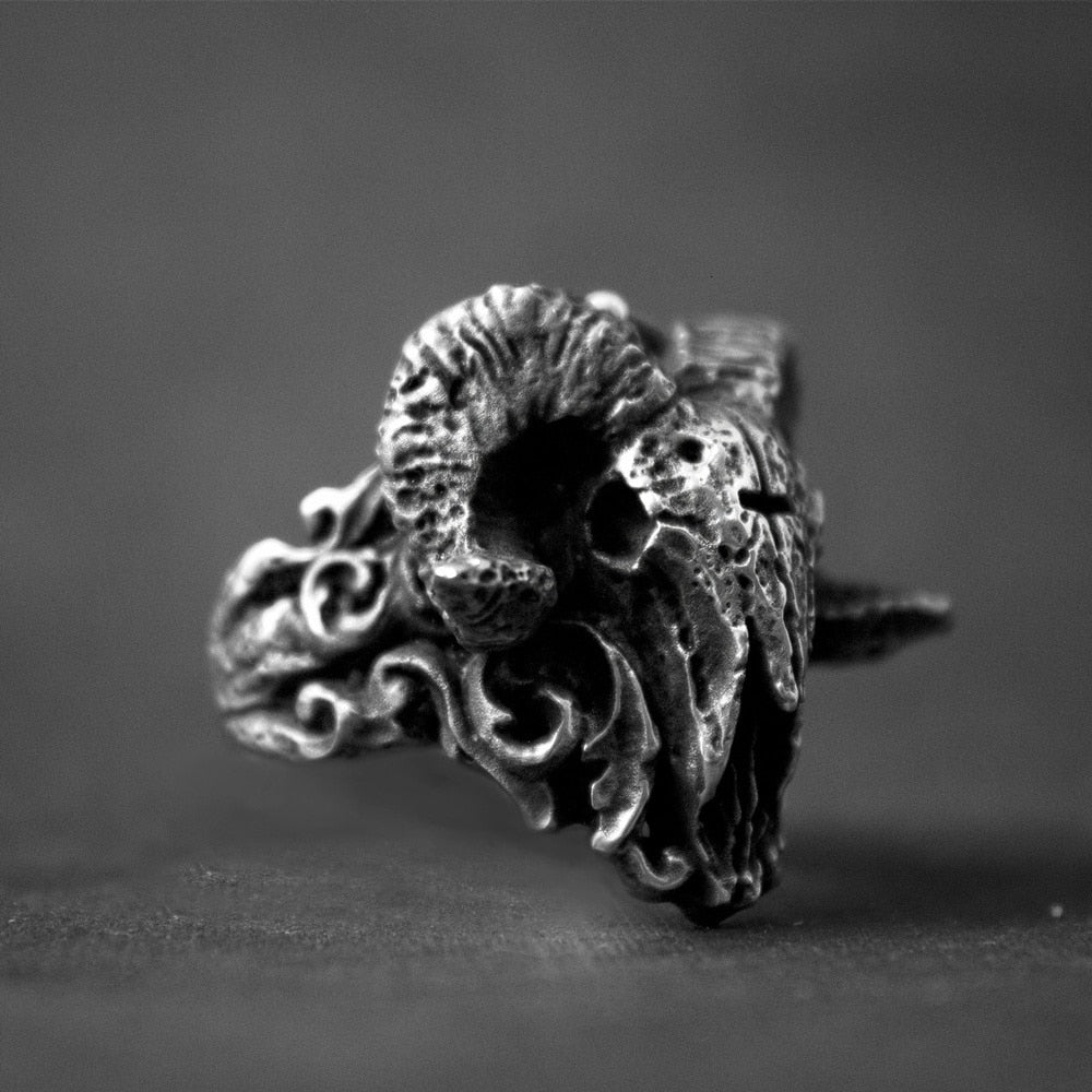 Unique Punk Gothic Satanic Demon Sorath Skull Ring Men 316L Stainless Steel Biker Ring