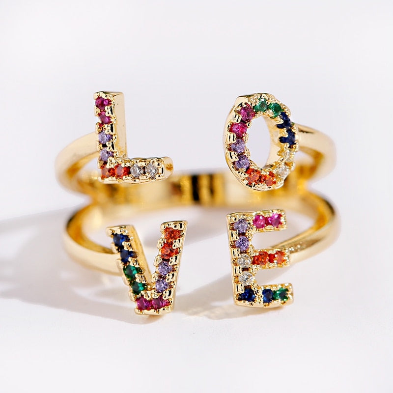 Luxury Love Shape Rings Letter Geometric Copper Rings